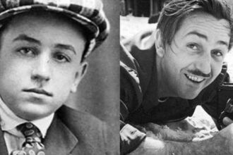 Walt Disney na adolescência; ao lado, o empresário já reconhecido