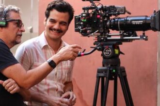 Kleber Mendonça Filho e Wagner Moura nas gravações de