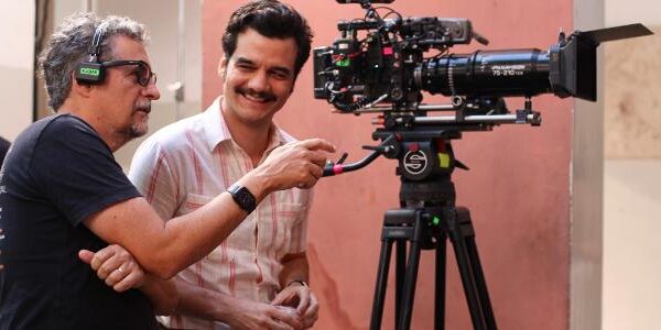 Kleber Mendonça Filho e Wagner Moura nas gravações de